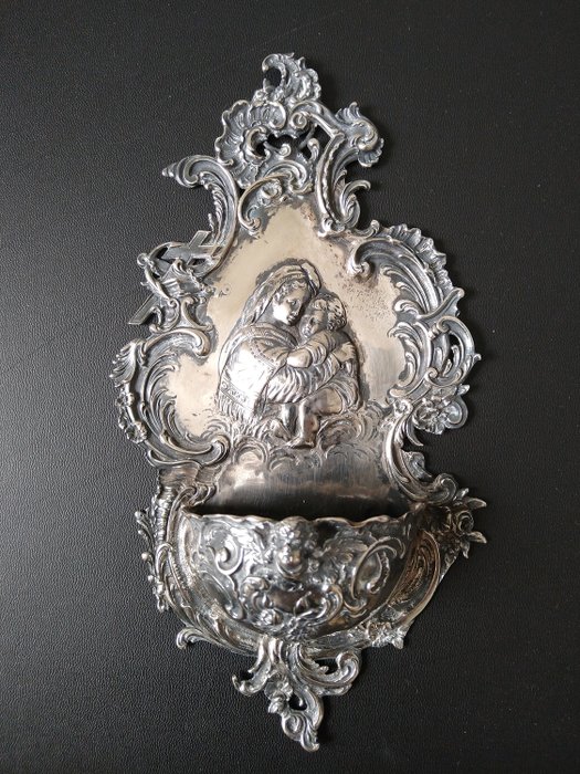 Exclusive large antique (ca.1890) holy water of 800er silver - Baroque - Silver (800) - hallmarked with a crescent & crown - about 1890