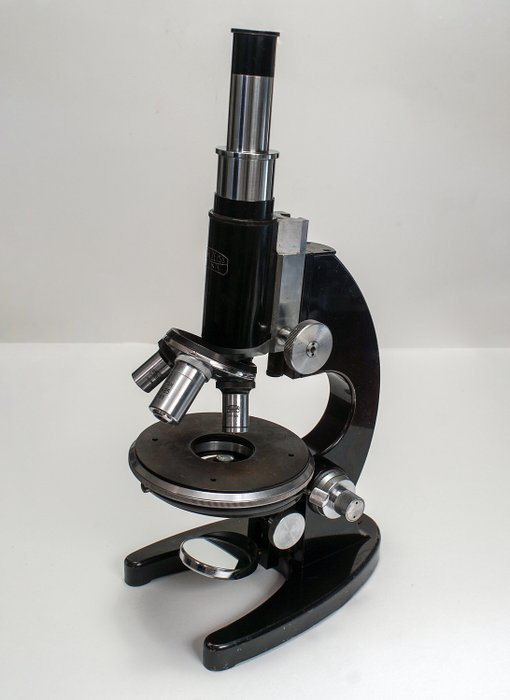 Carl Zeiss Jena -  Rare Antique 4 lens Monocular Microscope + 5 optics + original unused spare parts Mirror and Lens