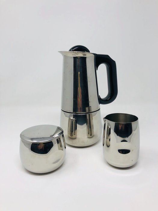 AMC - Kaffeemaschine, Zuckerdose und Brico für Milch - Stahl (rostfrei)