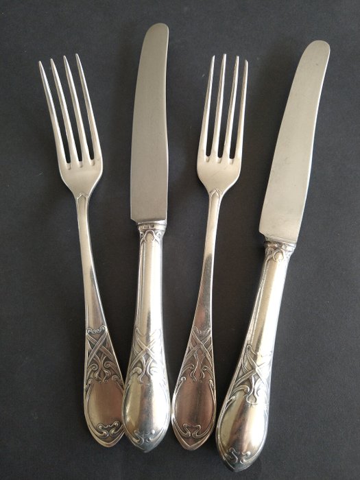 Gebrüder Hepp Pforzheim - 12-piece, silvered (90) Art Nouveau cutlery for 6 persons