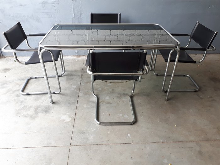 Tubular dining room set table with 4 chairs