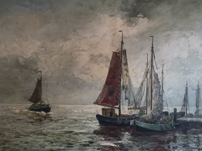 Carl Wilhelm Mosblech (1868-1943) - Norddeutsche Küstenlandschaft mit Fischerbooten