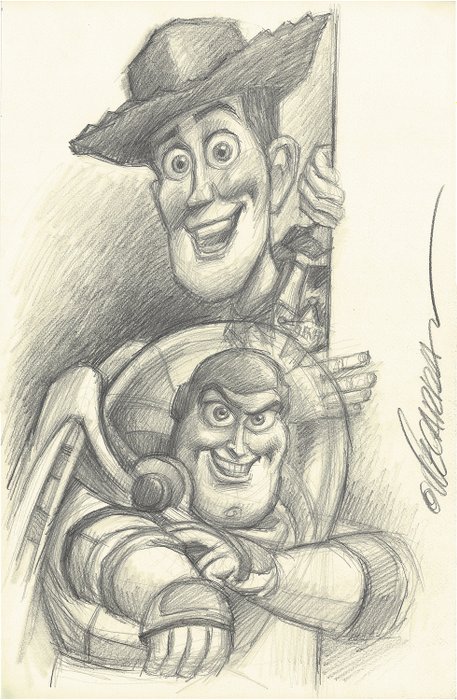 Disney print Buzz and Woody from Toy Story original A4 sketch