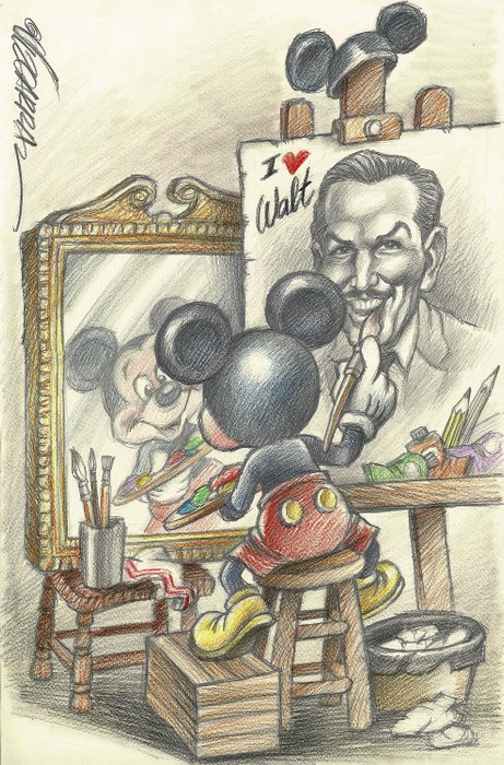 Mickey Rockwell & Walt Disney - Original Drawing - Joan Vizcarra - Original Art