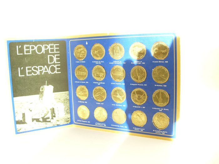 Shell - Sammelkarte mit 20 Raumfahrtmünzen - Karton Messing