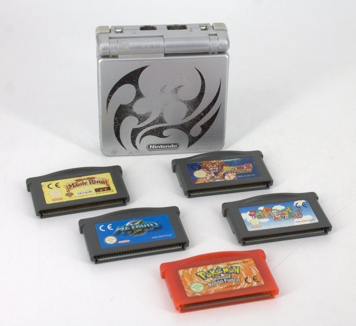 1 Nintendo GameBoy Advance SP Special Edition - Pokemon Fire Red Game, SUPER Mario, Dragon Ball Z, Metroid & Magic Ring (5)