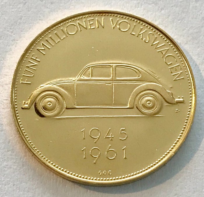 Tyskland - Medaille  1961 - 5 Millionen Volkswagen - Gull