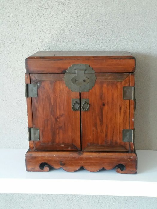 Large Wooden Storage Cabinet Trinket Cabinet With Iron Fittings