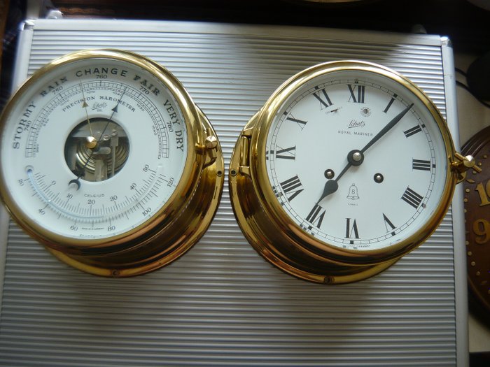 Zestaw marynistyczny zegar + barometr - Schatz - Mosiądz - Druga połowa XX wieku