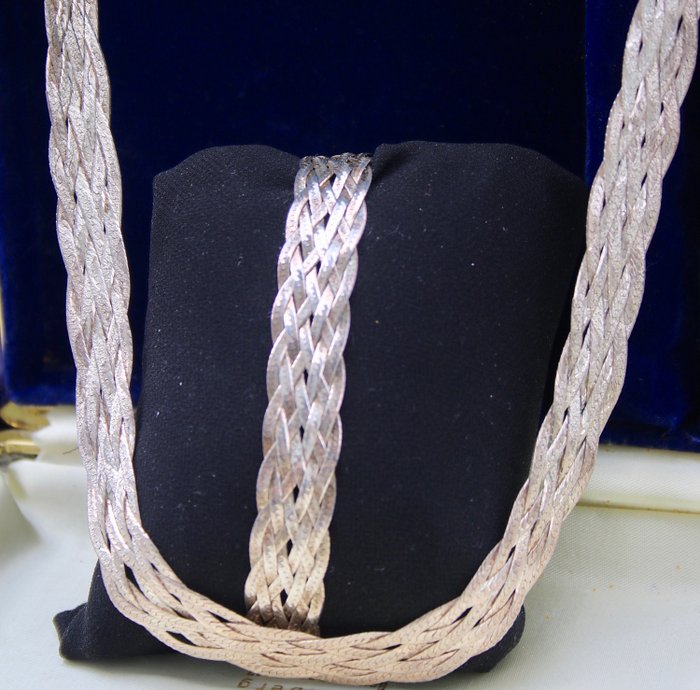 "Milor" - 925 Prata - Conjunto de colar trançado e pulseira da Itália
