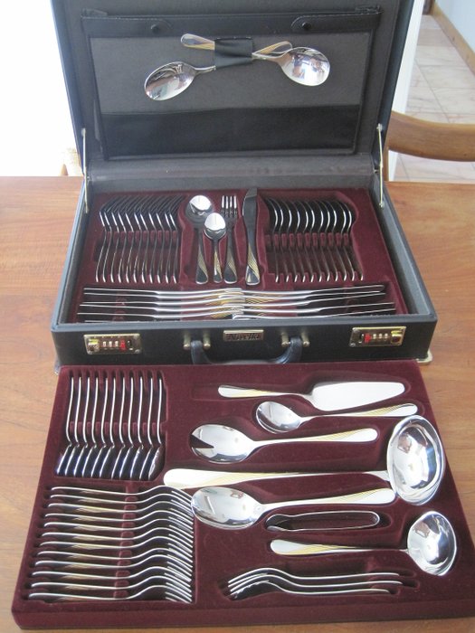 Nivella - Solingen - 72 piece cutlery set in suitcase (72) - Stainless steel 18/10 stainless steel with gold-plated details