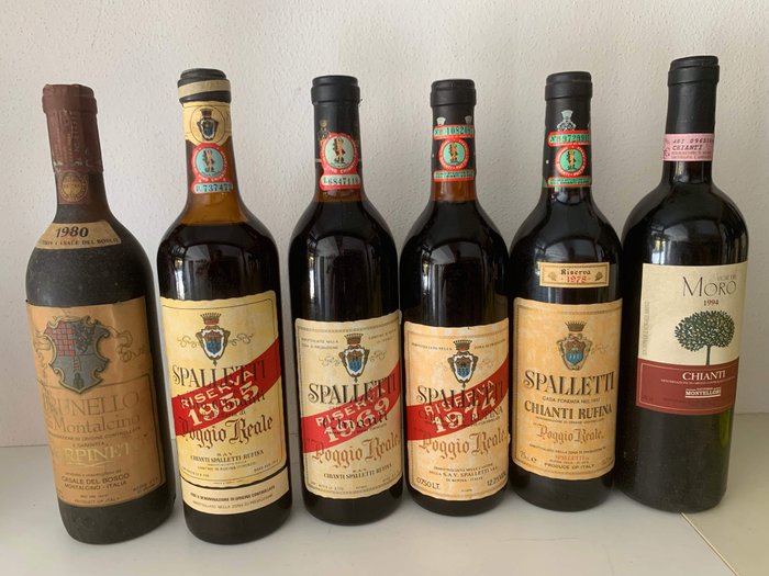 Lote mixto - 1955 , 1969, 1974, 1978 spalletti chianti riserva, 1994 vigne del moro Montellori, 1980 Casale del Bosco Brunello di Montalcino - 4 Botellas (0,75 L)