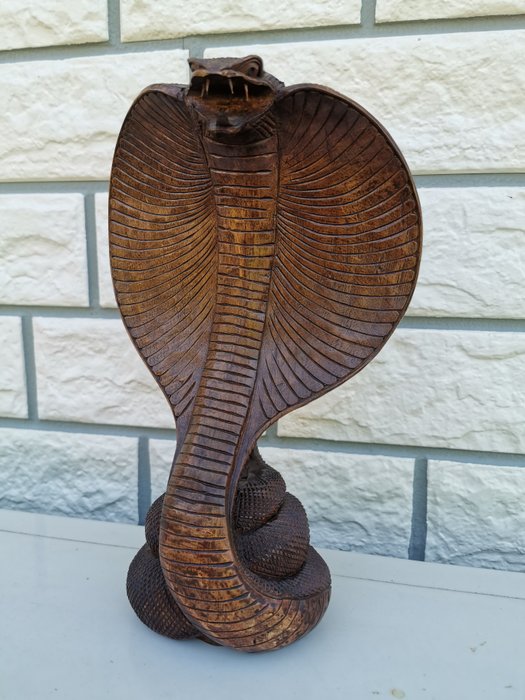 Træ skulptur, Cobra slange (1) - Træ - 20. århundrede