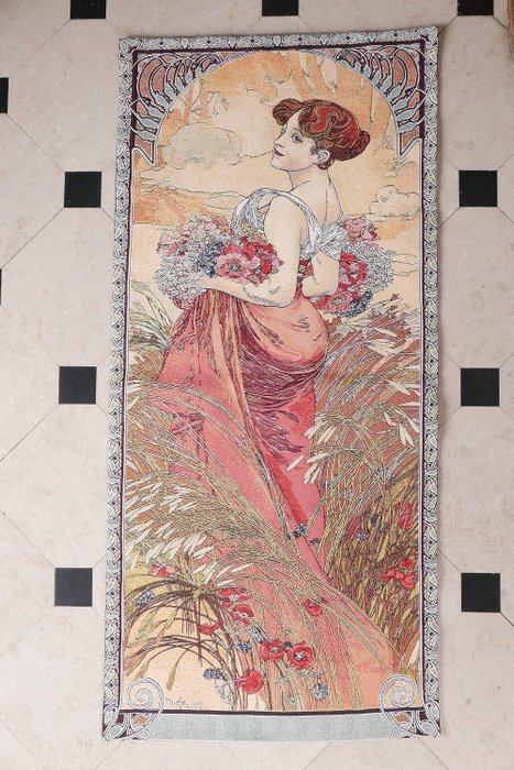 Grande tapisserie d'après Alfons Mucha 1903 "L'été" - Textile