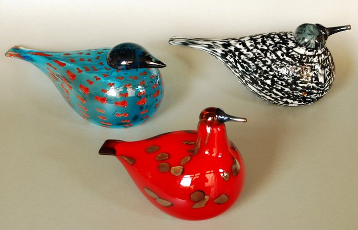 Oiva Toikka - Iittala - Collection de 3 beaux oiseaux - Verre