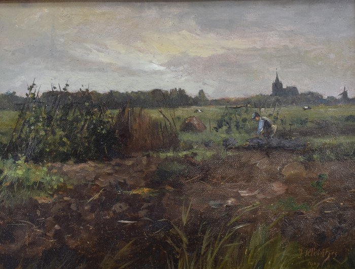 Johannes Leonardus (Jan) Kleintjes (1872 - 1955) - Landschap met boer