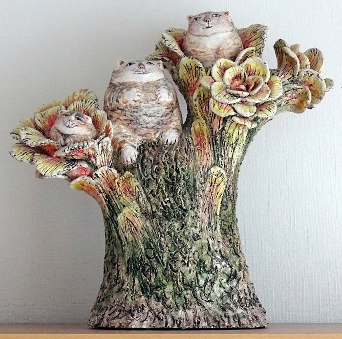 Eva Jorritsma-Thöne (b. 1932) - 在树中的猫, 组 - 陶瓷