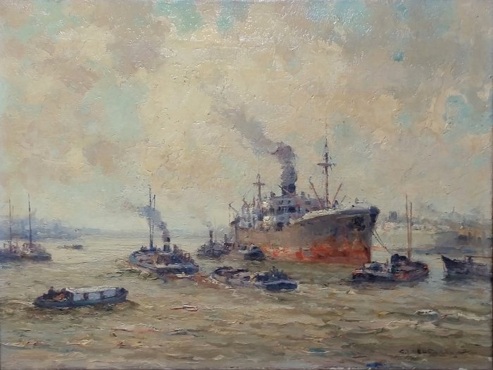G J Delfgaauw (1882-1947) - Rotterdams Havengezicht