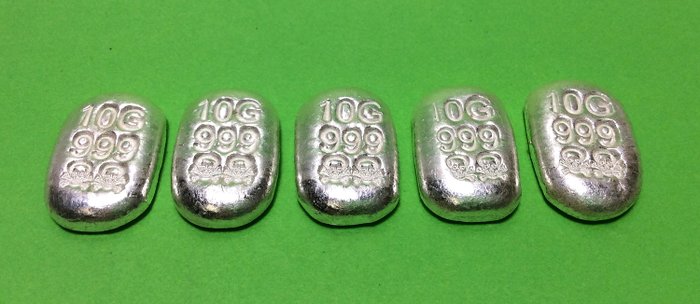 5 x 10 grams - 銀 .999 - Atlantis Mint - Skull & Crossbones