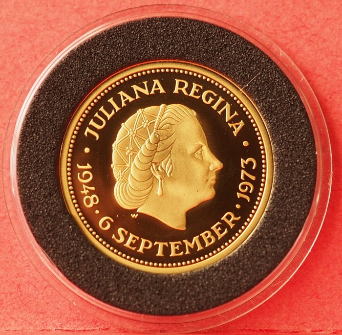 Paesi Bassi - Penning  - Officiële herslag Gouden 10 Gulden 1973 - Koningin Juliana - Oro