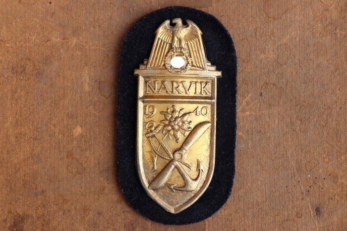 Németország - Haditengerészet - Hiteles Rare Narvik pajzs Kriegsmarine - 1940