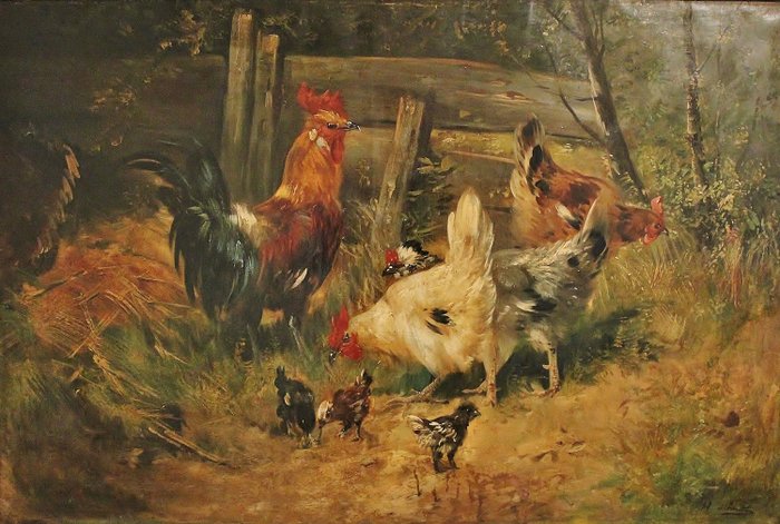 Henry Schouten (1857 - 1927) - Haan en kippen