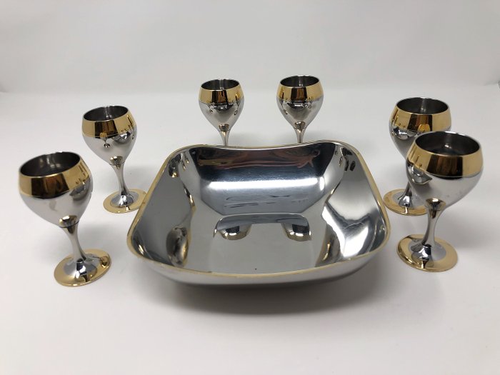 Alessi e Zepter - 6 kleine Gläser und eine Kuchenschüssel - Stahl (rostfrei)