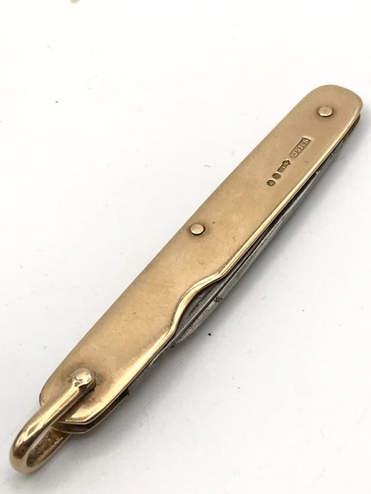 Sampson Mordan & Co, London ca.1900 - Antykwarski ręcznie złoty nóż kieszonkowy. - pr. 375 (9-karatowe złoto)