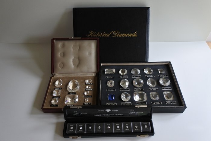 Drie sets Replica's van wereldberoemde Diamanten en slijpwijzen - Glas - Kristal - Zirkonia
