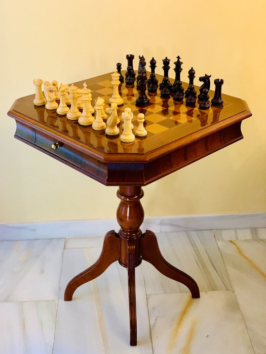 Table d'échecs de luxe anglaise - Style Victorien - Bois - Acajou, Bois de palissandre