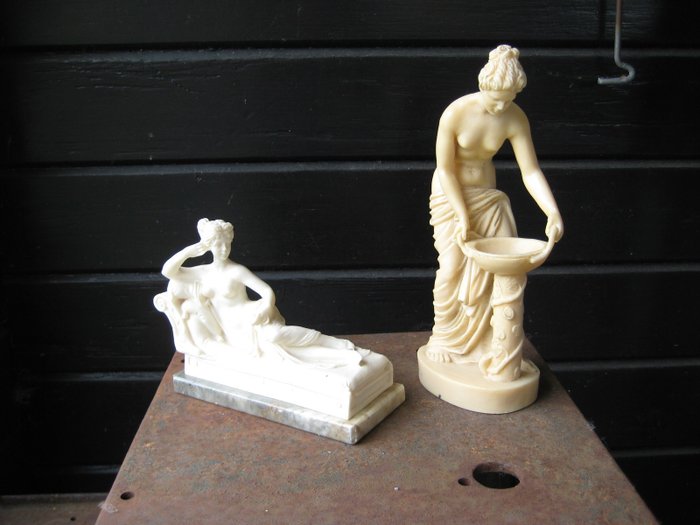 A.Santini , L Toni - classic statues of Roman ladies (2) - Marble composite, alabaster