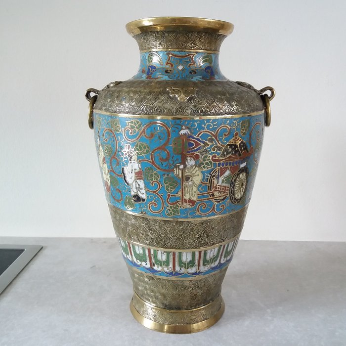 古色古香的景泰蓝花瓶 - Cloisonne enamel, 黄铜色 - 日本 - 1900-10（明治末期）