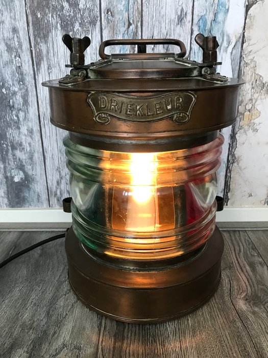 Ship's lamp, Tricolor - Brass, Copper, Glass - First half 20th century