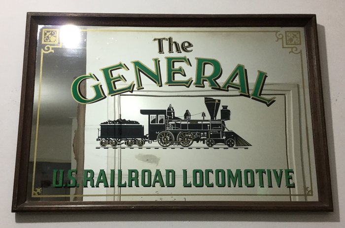 The General U.S. Railroad Locomotive Mirror - 1950-1974 - Glass mirror and wooden frame