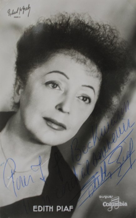 Edith Piaf - Signed memorabilia (original authograph) - 1961/1961