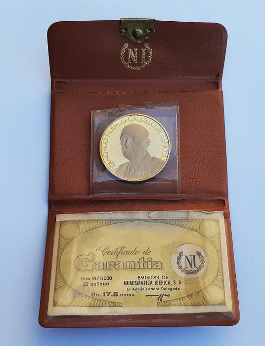 Spain - Medalla - Francisco Franco Caudillo de España - 1964 - Conmemora XXV Años de Paz 1939-1964 - 17,5 g - Gold