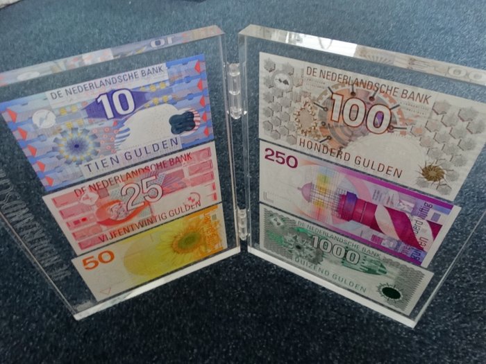 荷蘭 - Presentatieset DNB 10 t/m 1000 Gulden in Plexiglas - 紙