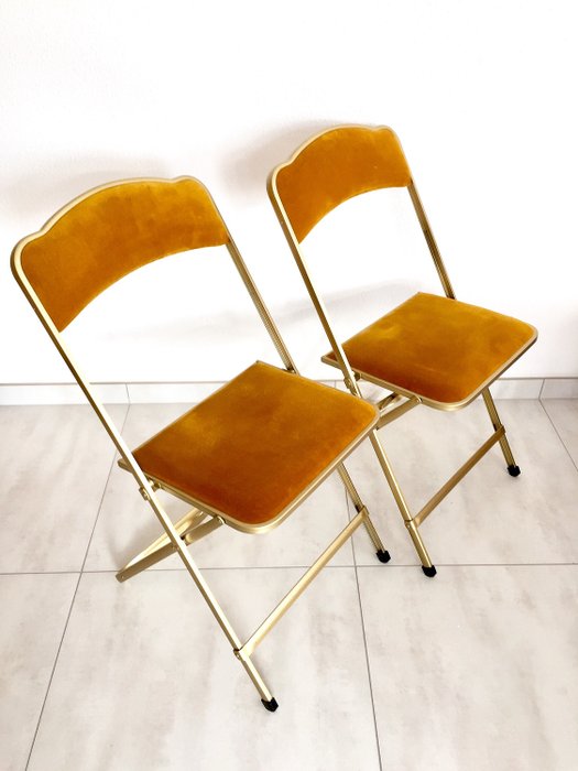 Chaisor - Pair of Velor Gold Folding Chairs