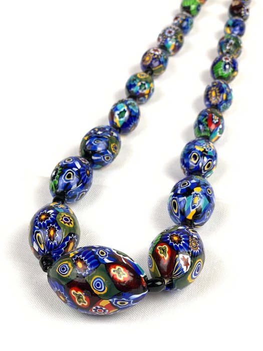 复古威尼斯穆拉诺米莱菲奥里玻璃珠项链 (43,5 厘米) - 玻璃