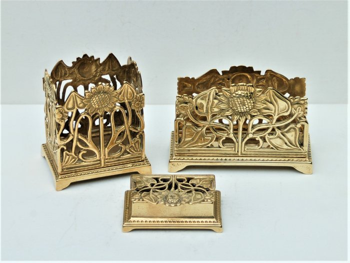 Letter standard - Pencil box - stamp box - Art Nouveau - Brass