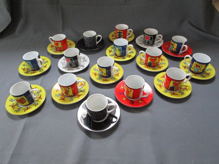  Keith Haring  - Firma : Könitz - Deutschland - 16个带碟子的浓咖啡杯 - 瓷