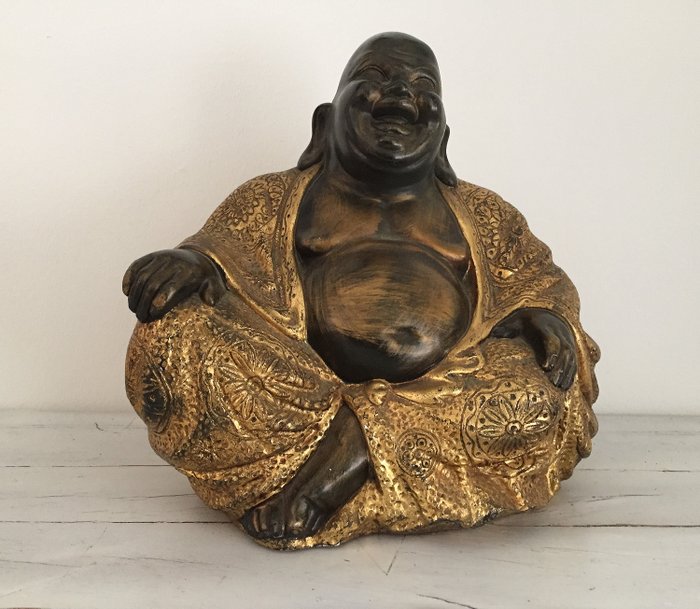 Groot en zwaar beeld van een lachende dikke Boeddha (1) - Gips - China - Tweede helft 20e eeuw