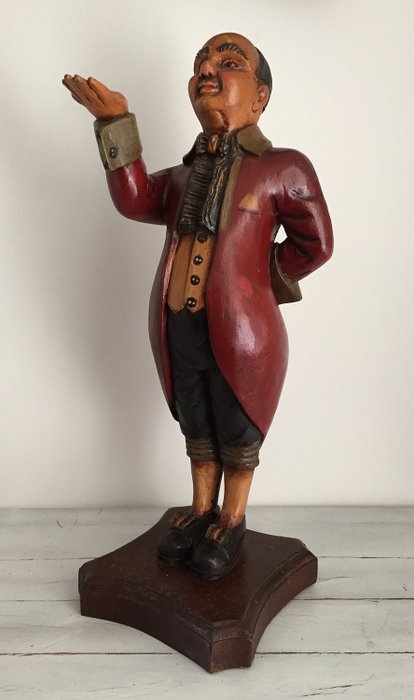 Large solid wood statue of a waiter / butler (1) - Wood
