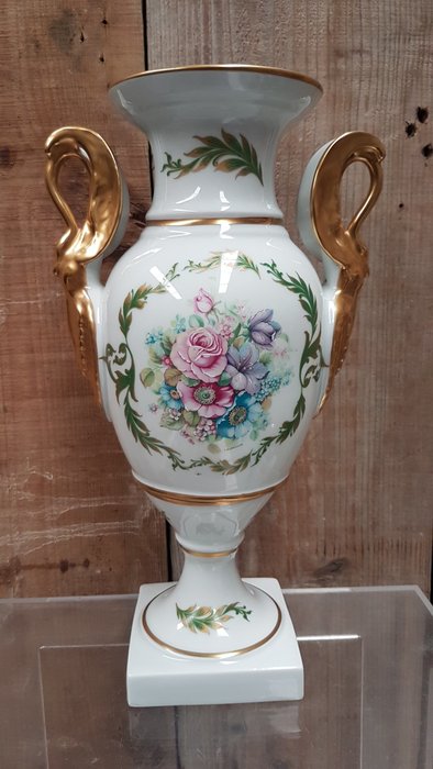 T. Burroughs - Limoges - Große Empire Vase - Porzellan, goldene Emaille