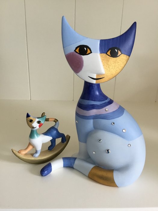 Rosina Wachtmeister Goebel - Cat figurine "Giuseppe" and "Enrico" with Swarovski stones - Porcelain