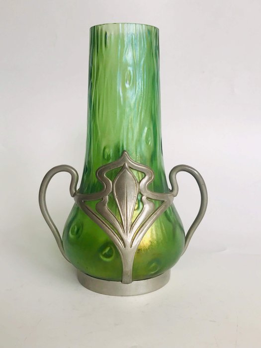 Loetz - glass vase with pewter frame