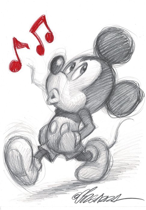 Happy-Go-Lucky Mickey Mouse - Original Drawing - Joan Vizcarra  - Arte de lápiz