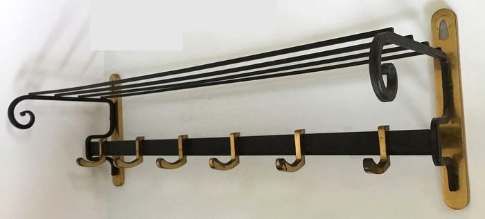 Coat Rack With Six Hooks And Parcel, Wrought Iron Coat Rack With Hooks And Shelf