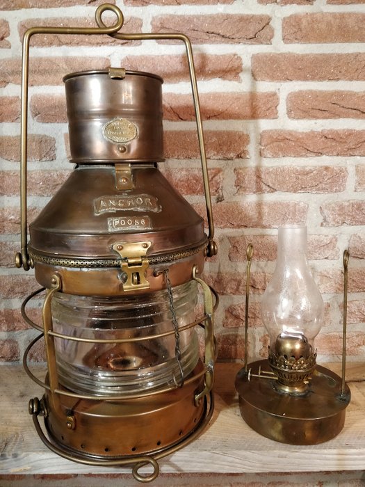 Lámpara de barco, Lámpara de fondeo - Cobre, Latón - Principios del siglo XX