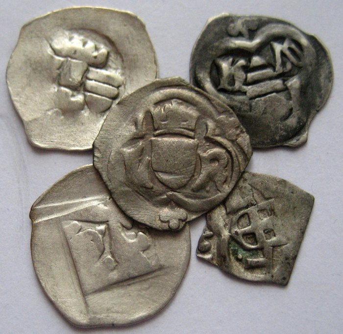 Austria (medieval) - Pfennig (5 coins), Friedrich III, Albrecht I ,V, Friedrich - Silver